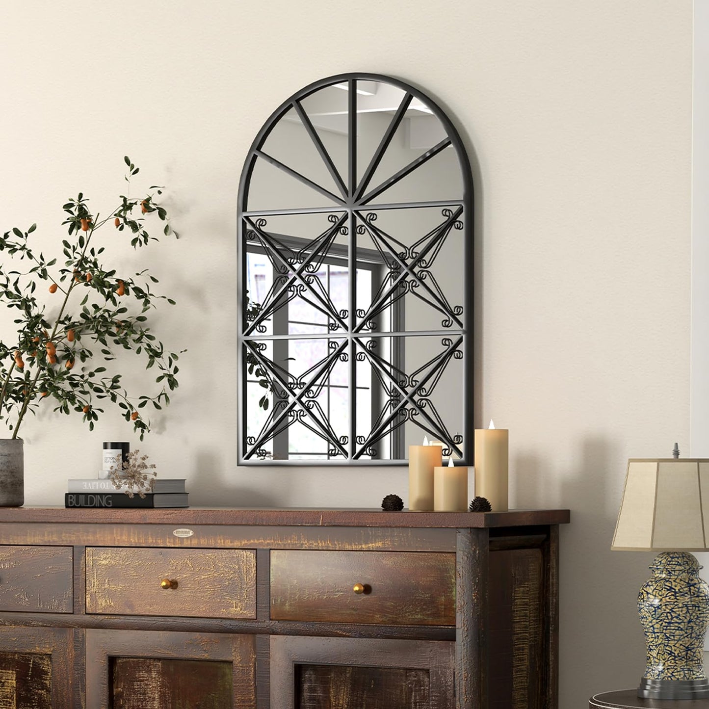 Tangkula 23" x 34" Arched Window Mirror, Modern Decorative Arch Mirror