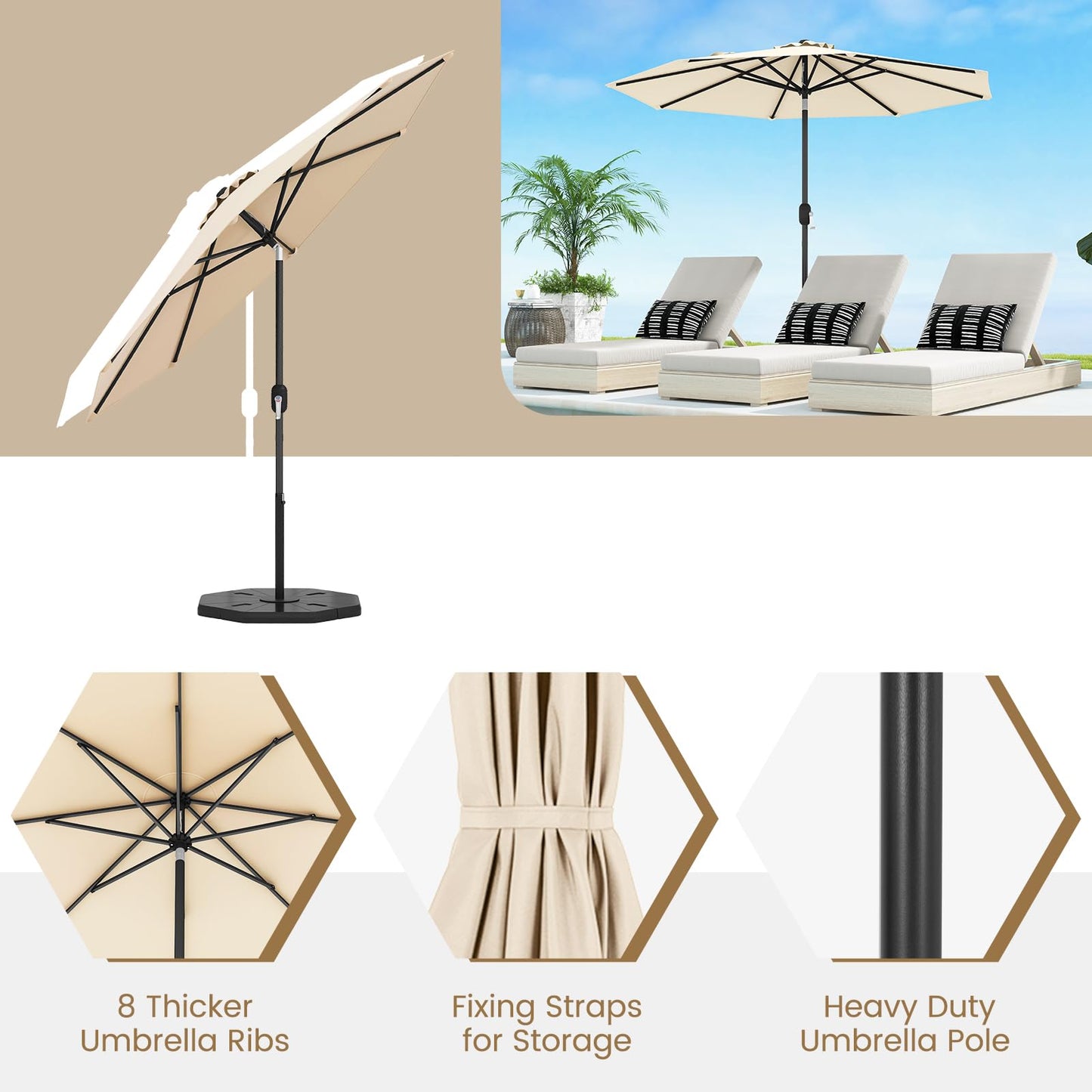 Tangkula 9FT Patio Umbrella with Push Button Tilt