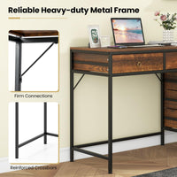Tangkula Bureau d'ordinateur 130 cm avec 5 tiroirs, support pour imprimante, cadre en métal, table d'étude et d'écriture