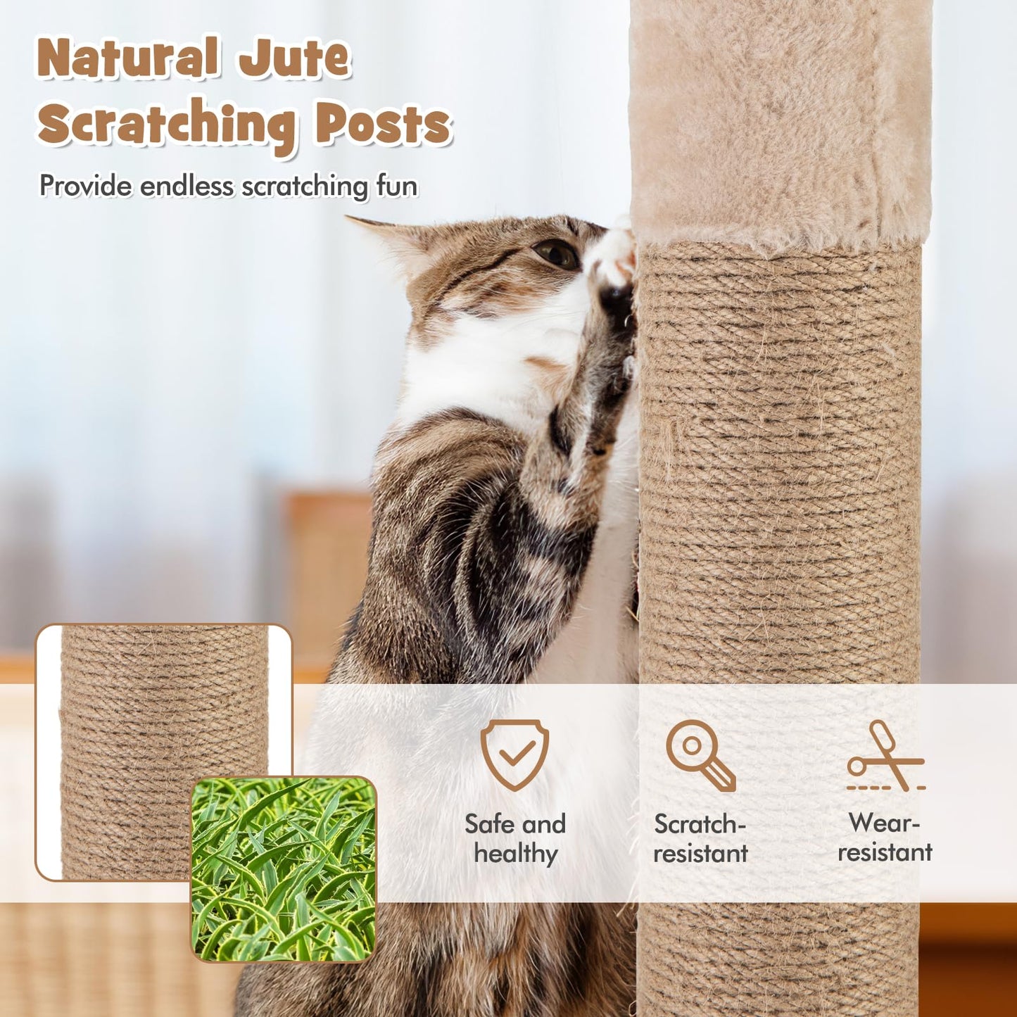 Arbre à chat moderne Tangkula, tour à chat de 65 pouces avec poteaux à griffer en jute