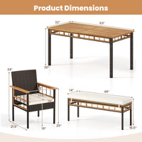 Tangkula Ensemble de 6 meubles de salle à manger d'extérieur avec trou pour parasol de 5 cm, banc sans dossier rembourré et 4 fauteuils