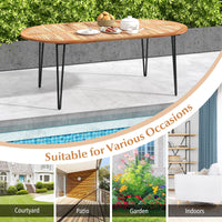 Table de salle à manger Tangkula 79 pouces pour patio, table à manger intérieure et extérieure avec trou pour parasol, plateau en bois d'acacia