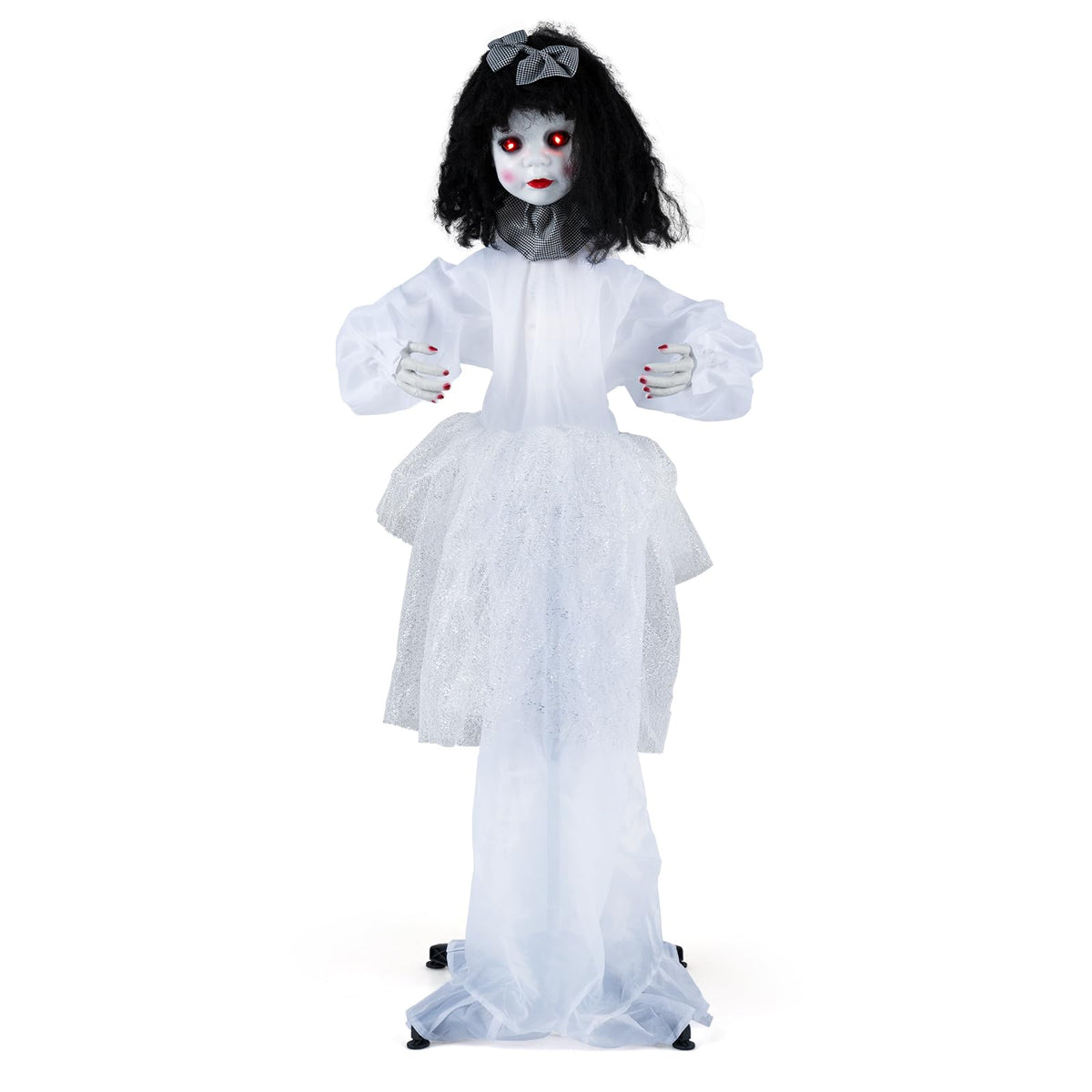 Tangkula 4 FT Animated Halloween Doll Girl with Shaking Head & Posable Arms