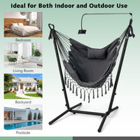 Tangkula Hammock Chair with Stand, Bohemian Style Height Macrame Swing Chair with Stand