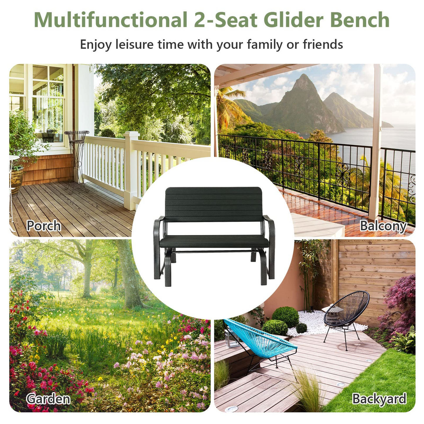 Tangkula Outdoor Glider Patio Chair Bench, Porch Glider Loveseat Swing Bench
