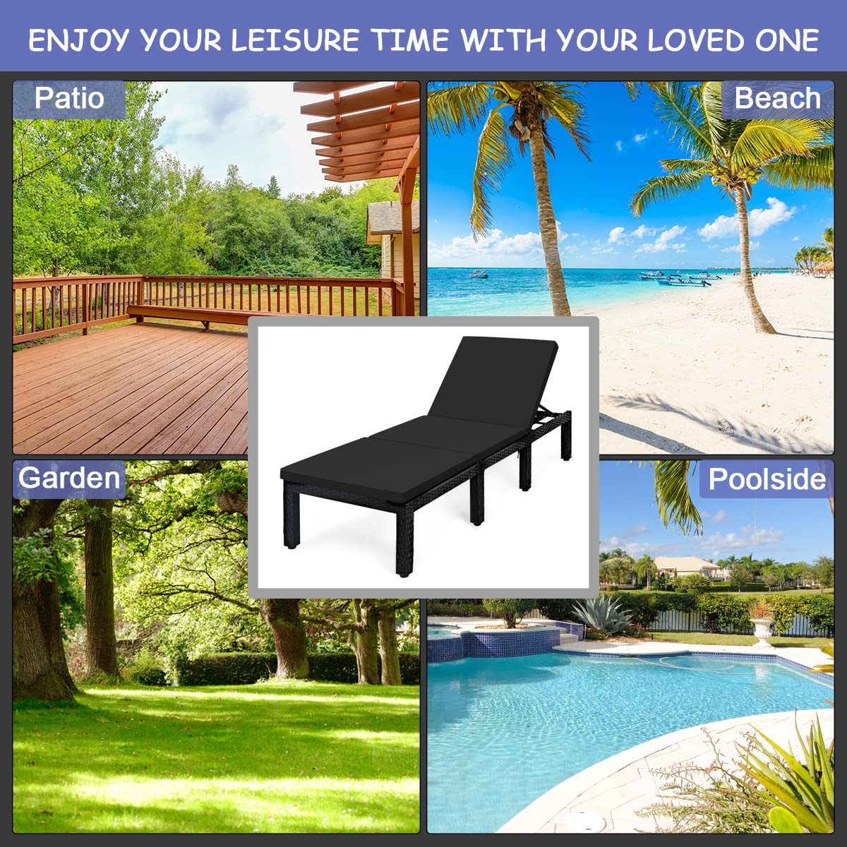 Tangkula Patio Wicker Lounge Chair, Outdoor Rattan Adjustable Reclining Backrest Lounger Chairs