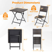 Tangkula 3 Piece Outdoor Folding Bistro Set
