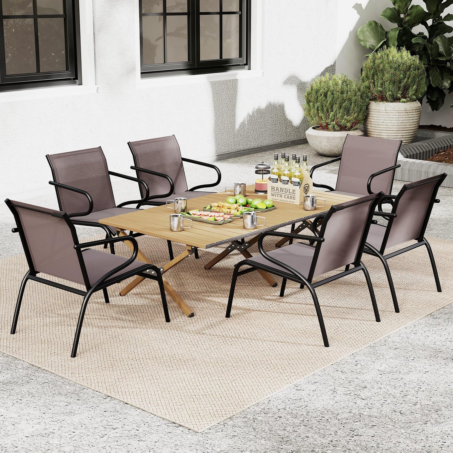 Tangkula Patio Chairs Set of 2/4/6 with Armrests for Poolside