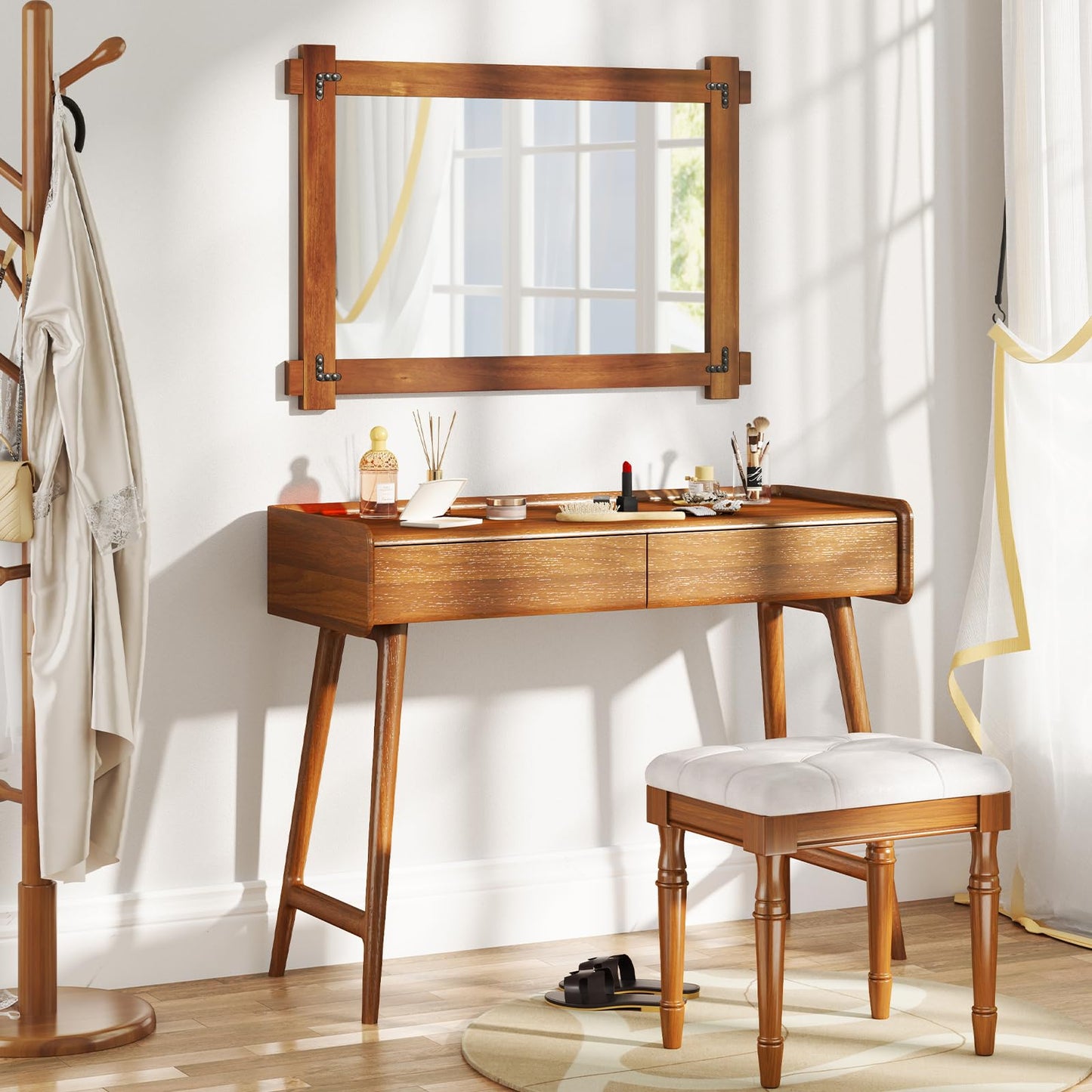 Tangkula Wood Framed Mirror