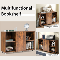 Tangkula Wood File Cabinet with Wheels, Mobile Storage Cabinet with 6 Compartments