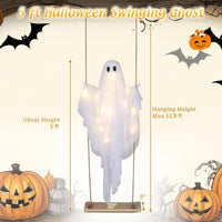 Tangkula 5 FT Halloween Hanging Swing Ghost Decoration with LED Lights