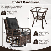 Tangkula 3 Piece Patio Swivel Rocker Set with Tempered Glass Side Table