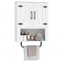 Tangkula Bathroom Wall Cabinet with 2 Barn Doors & Metal Towel Bar