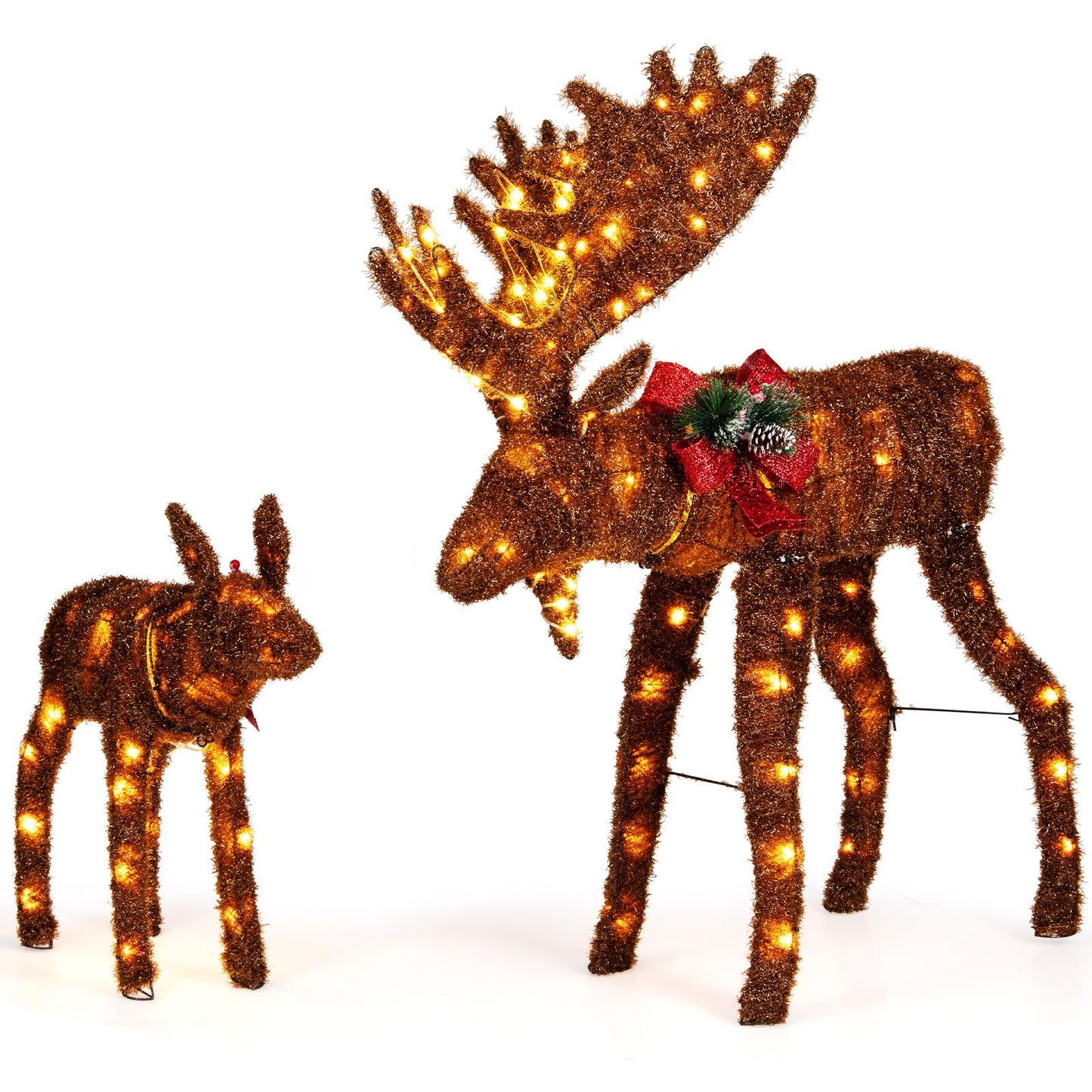 Tangkula 2-Piece Lighted Christmas Moose Family Set, Light-Up Reindeers with 170 Warm White LED Lights