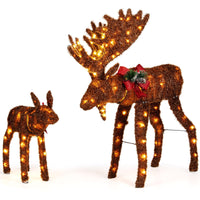 Tangkula 2-Piece Lighted Christmas Moose Family Set, Light-Up Reindeers with 170 Warm White LED Lights