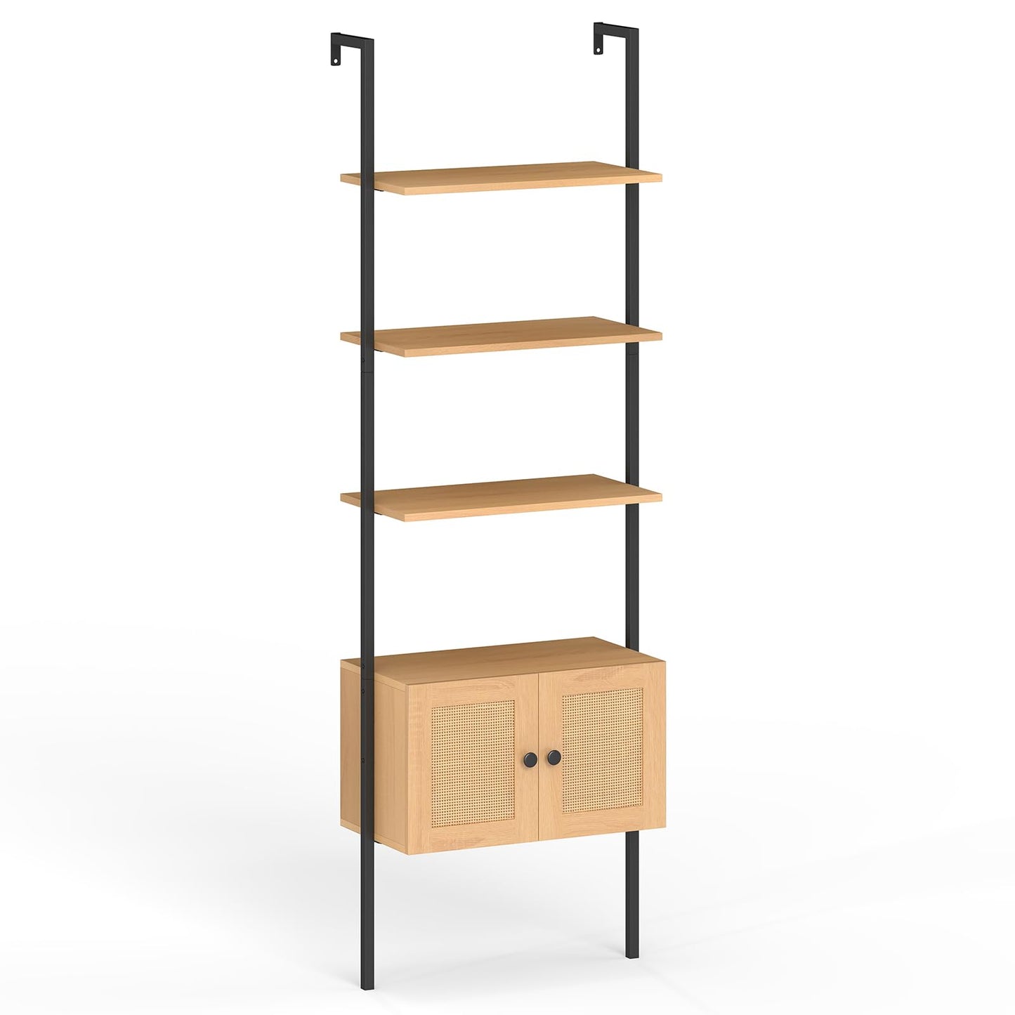 Tangkula Wall-Mounted Ladder Shelf Boho 5-Tier Bookshelf(1/2)