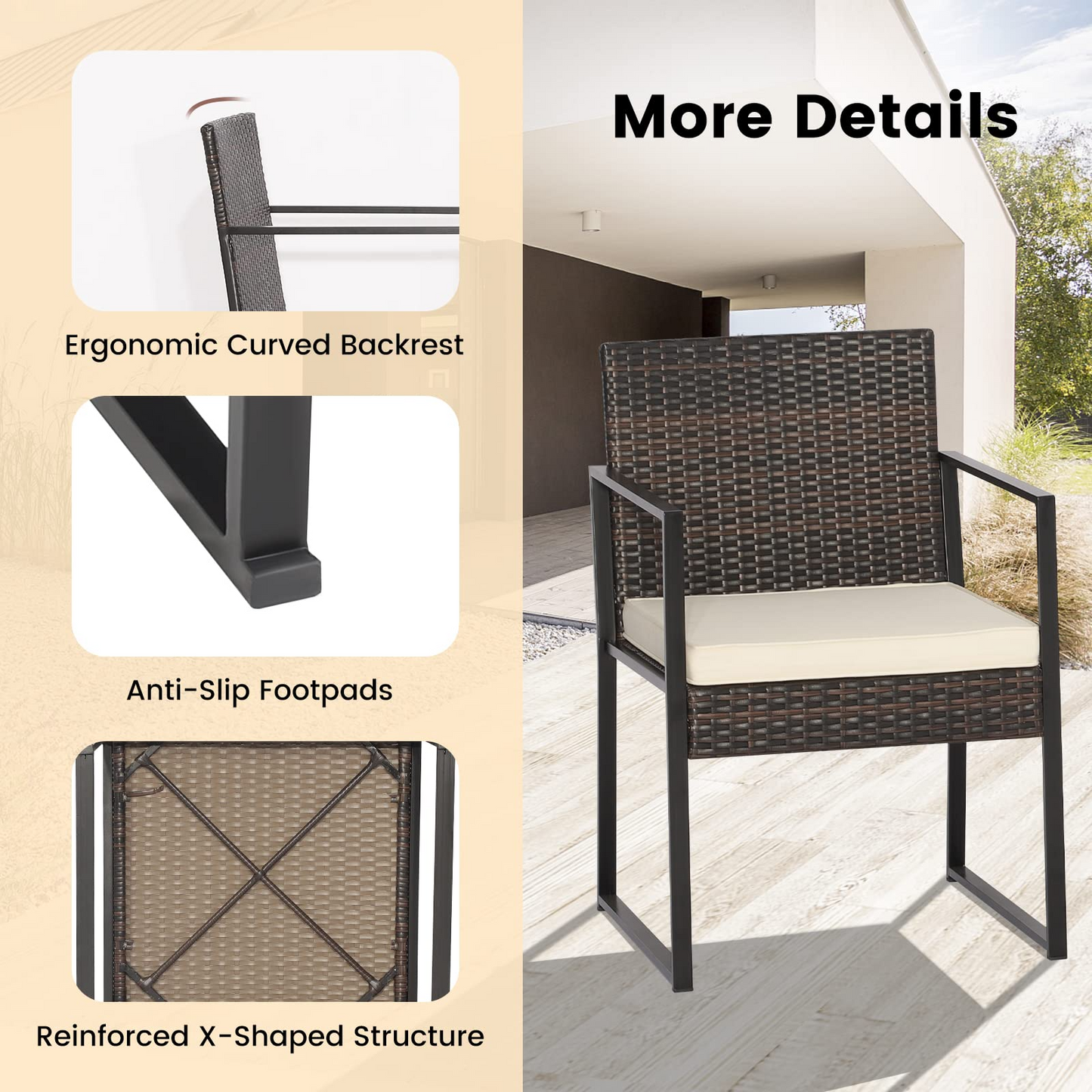 Tangkula 3 Piece Patio Furniture Set, Modern Heavy Duty All Weather Cushioned Wicker Chairs and Coffee Table Set