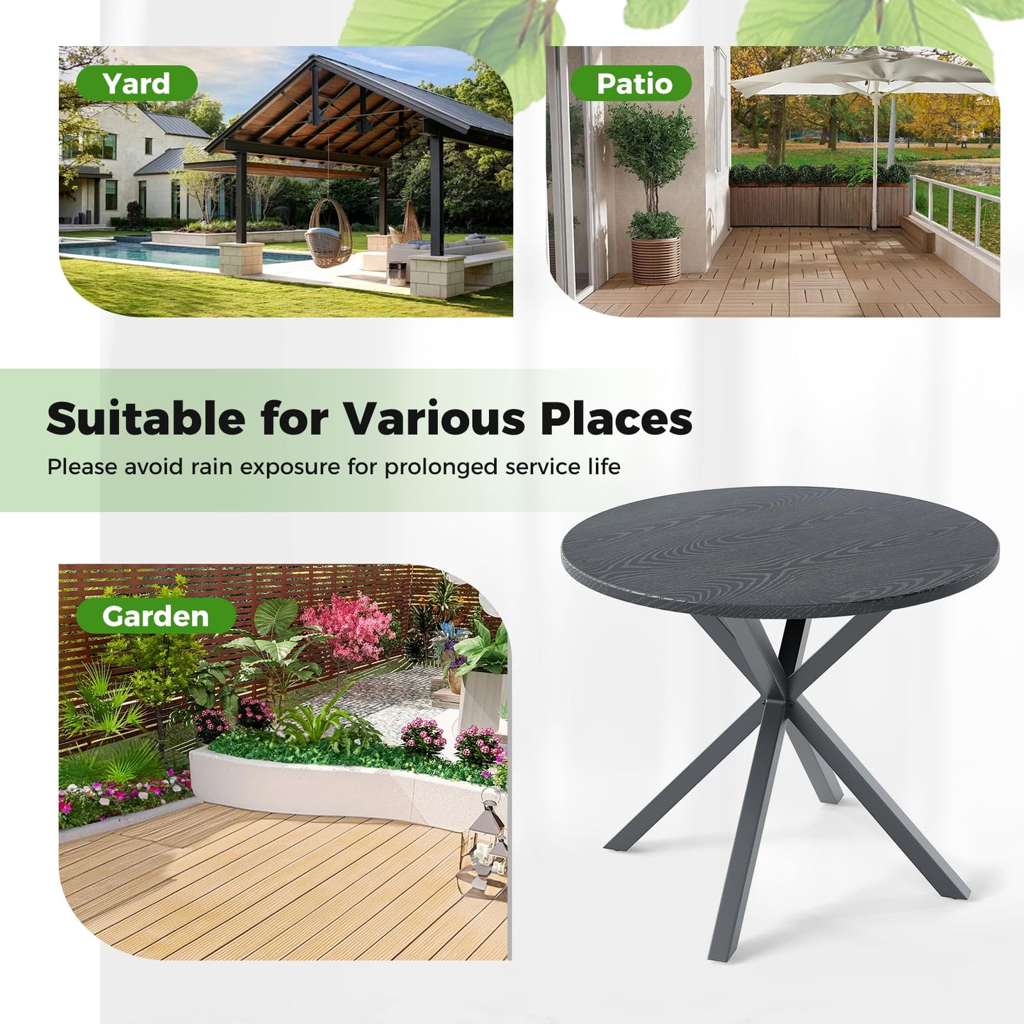 Tangkula Round Patio Dining Table with Wood-Like Top & X-Shaped Legs