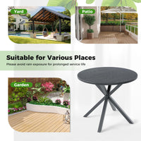 Tangkula Round Patio Dining Table with Wood-Like Top & X-Shaped Legs