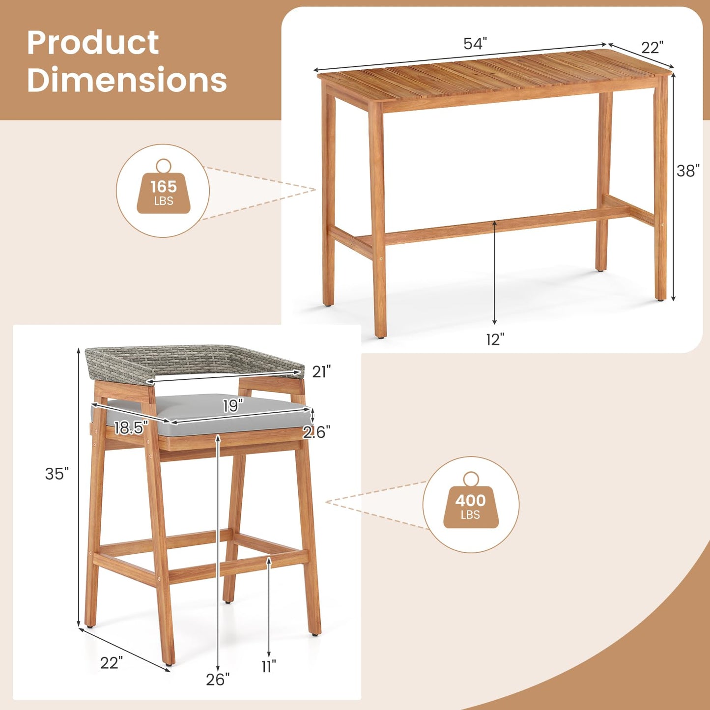 Tangkula 5 Piece Patio Counter Height Bar Set