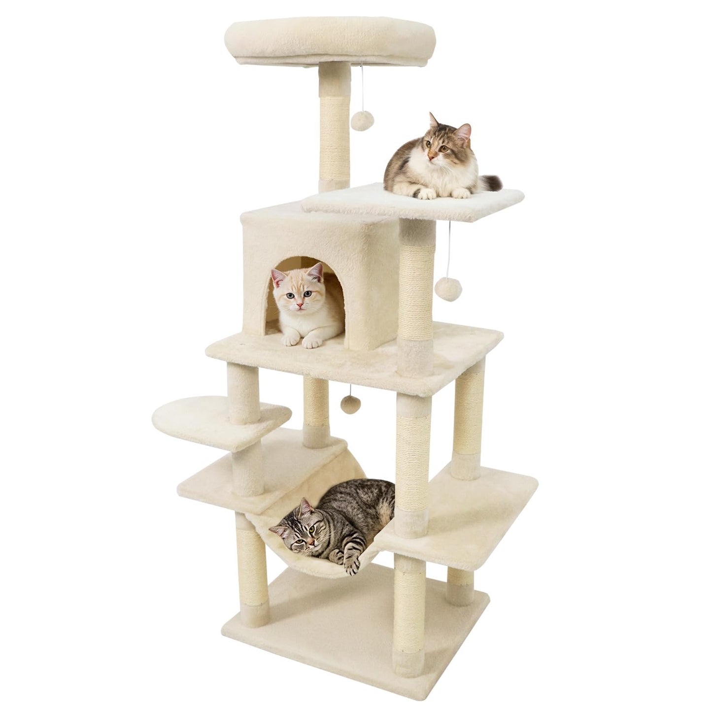 Arbre à chat multi-niveaux Tangkula de 147 cm avec poteaux à griffer en sisal pour chats d'intérieur