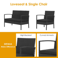 Tangkula 4 Piece Patio Rattan Conversation Set, Outdoor Wicker Sofa Furniture, Outside Sectional for Poolside, Deck, Garden