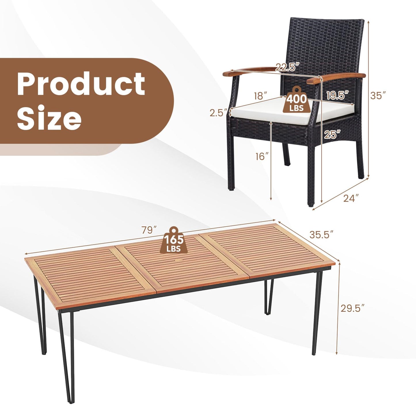 Tangkula Salon de jardin en rotin pour 8 personnes, table en bois d'acacia