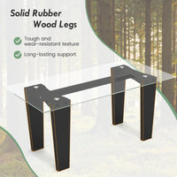Tangkula Glass Coffee Table, 39.5 Inch Modern Rectangular Center Table with Solid Rubber Wood Leg(Rectangular, Black)
