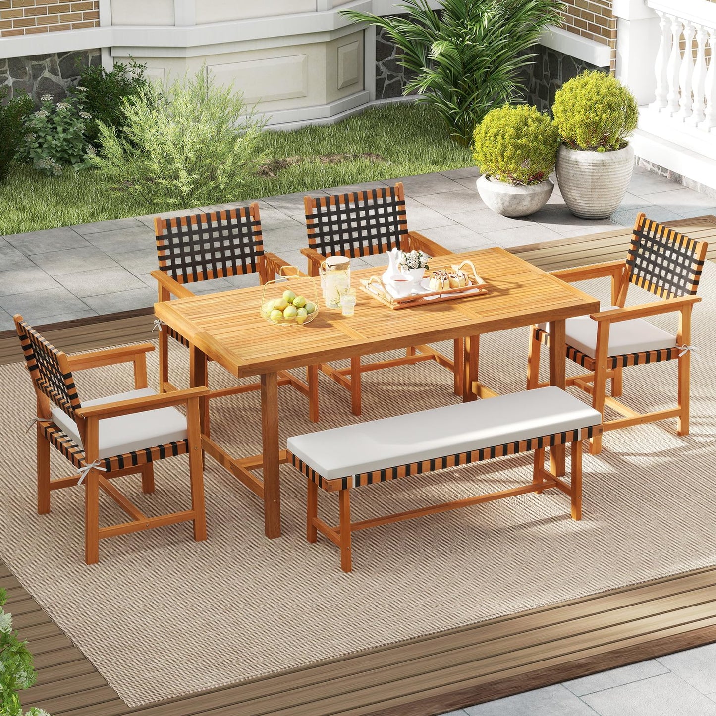 Tangkula Solid Acacia Wood Patio Chair Set of 2/4