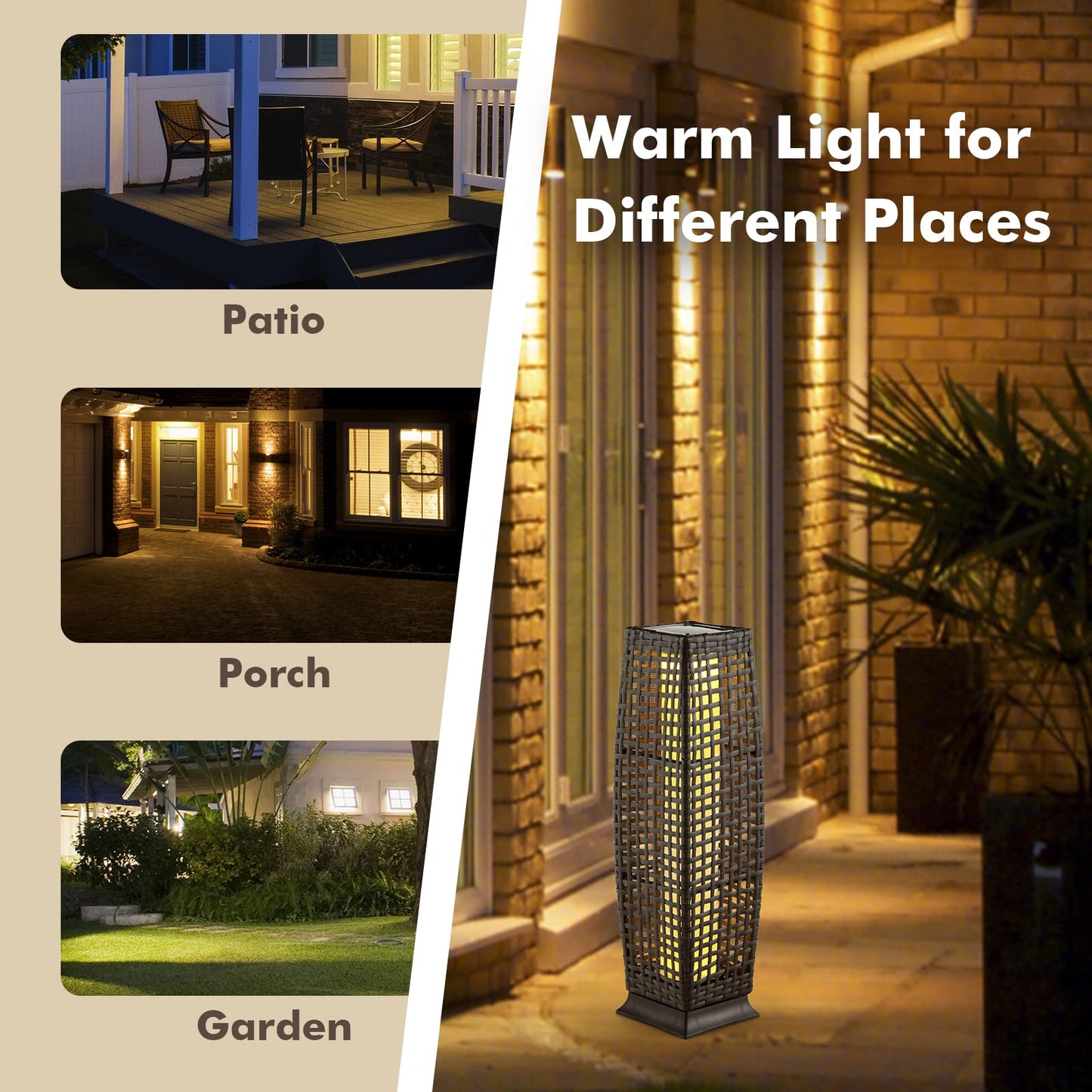 Tangkula 2-Piece Outdoor Solar Powered Floor Lamps, IP65 Waterproof Wicker Floor Lamps with Auto On/Off LED Light