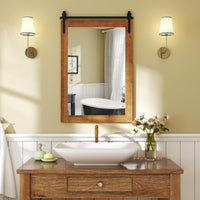Tangkula Farmhouse Wall Mirror with Wood Frame & Metal Bracket（ 36"L x 24"W）