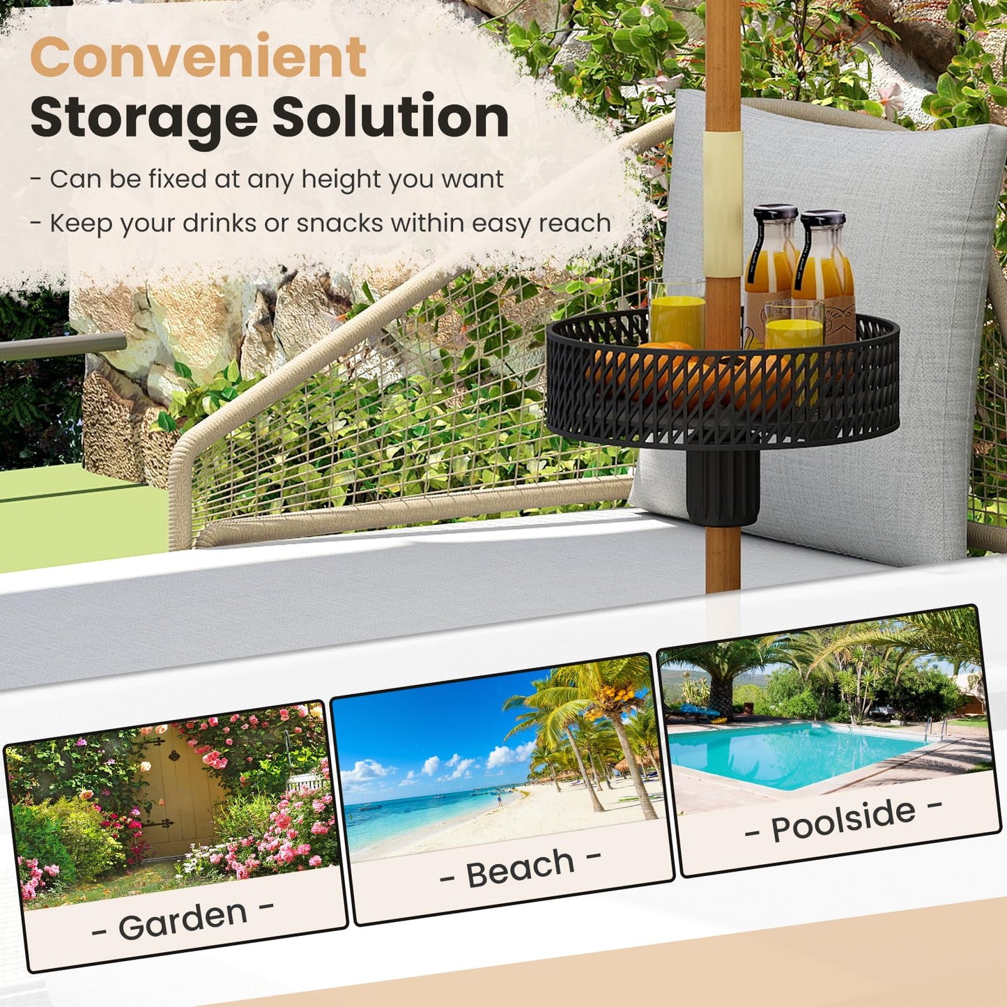 Tangkula Patio Umbrella Table Tray for Beach Garden Poolside