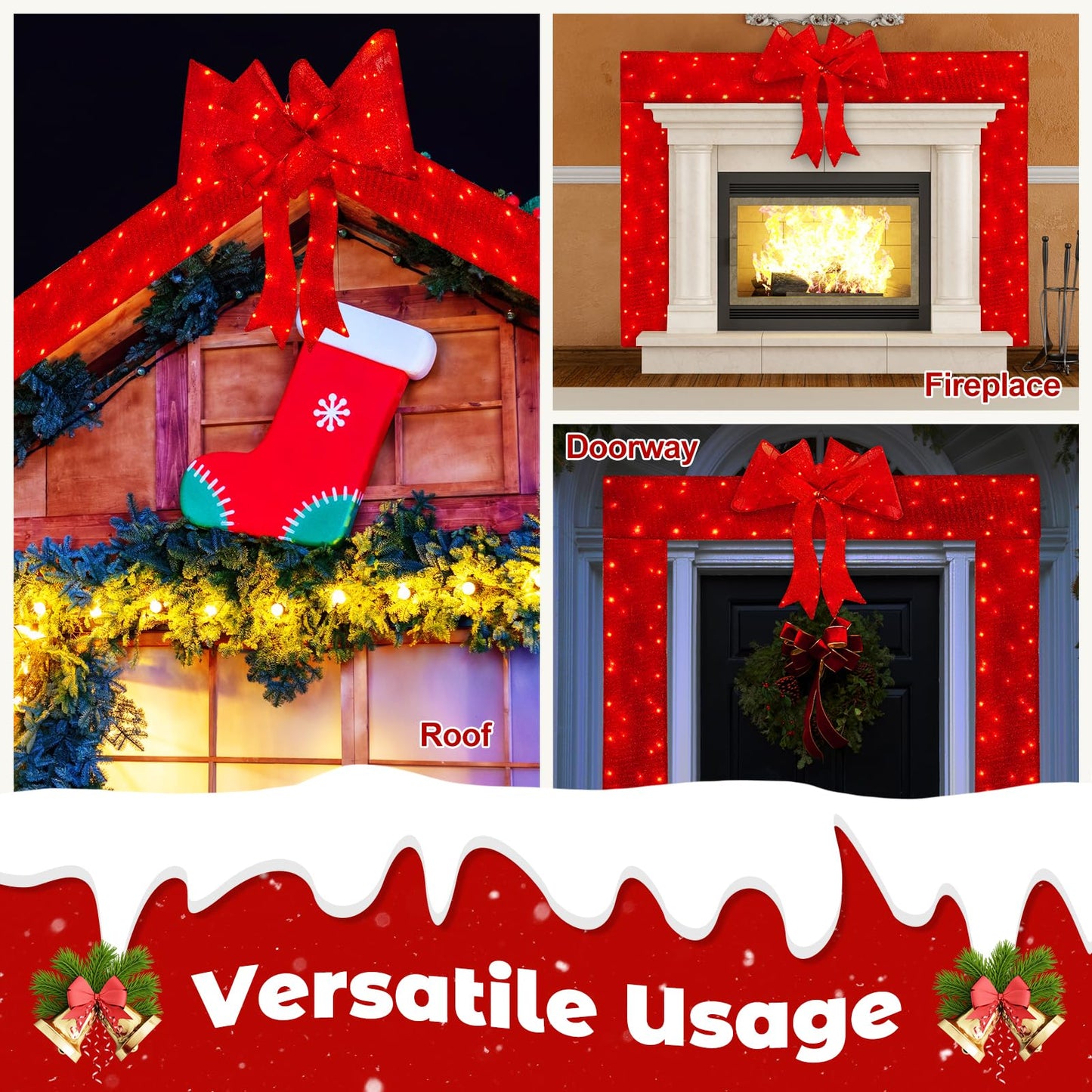 Tangkula Pre-Lit Christmas Doorway Arch w/Bow, LED Lighted Festive Door Decoration w/ 240 Red LED Lights