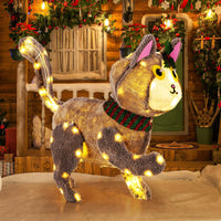 Tangkula 23 Inches Christmas Decoration Pre-lit 88 LED Light Up 3D Cute Cat with Warm White Light and Plug