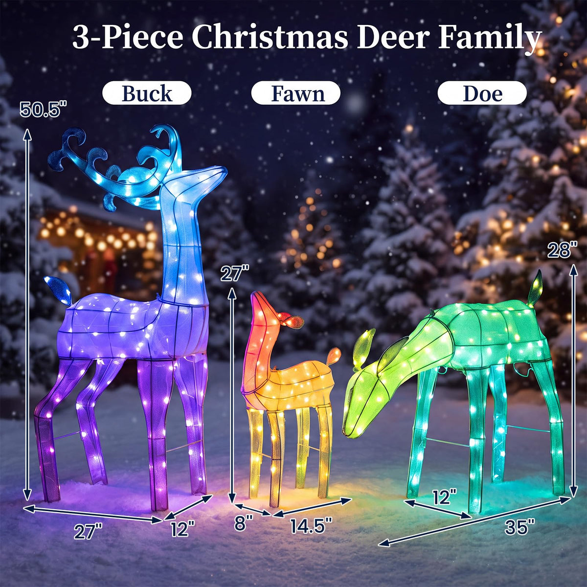 Tangkula 3-Piece RGB Lighted Christmas Deer Family Set with APP Control