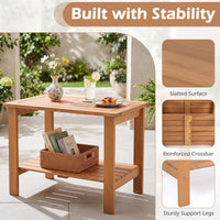Tangkula Outdoor 2-Tier Eucalyptus Wood Side Table ( Rectangular,1/2)