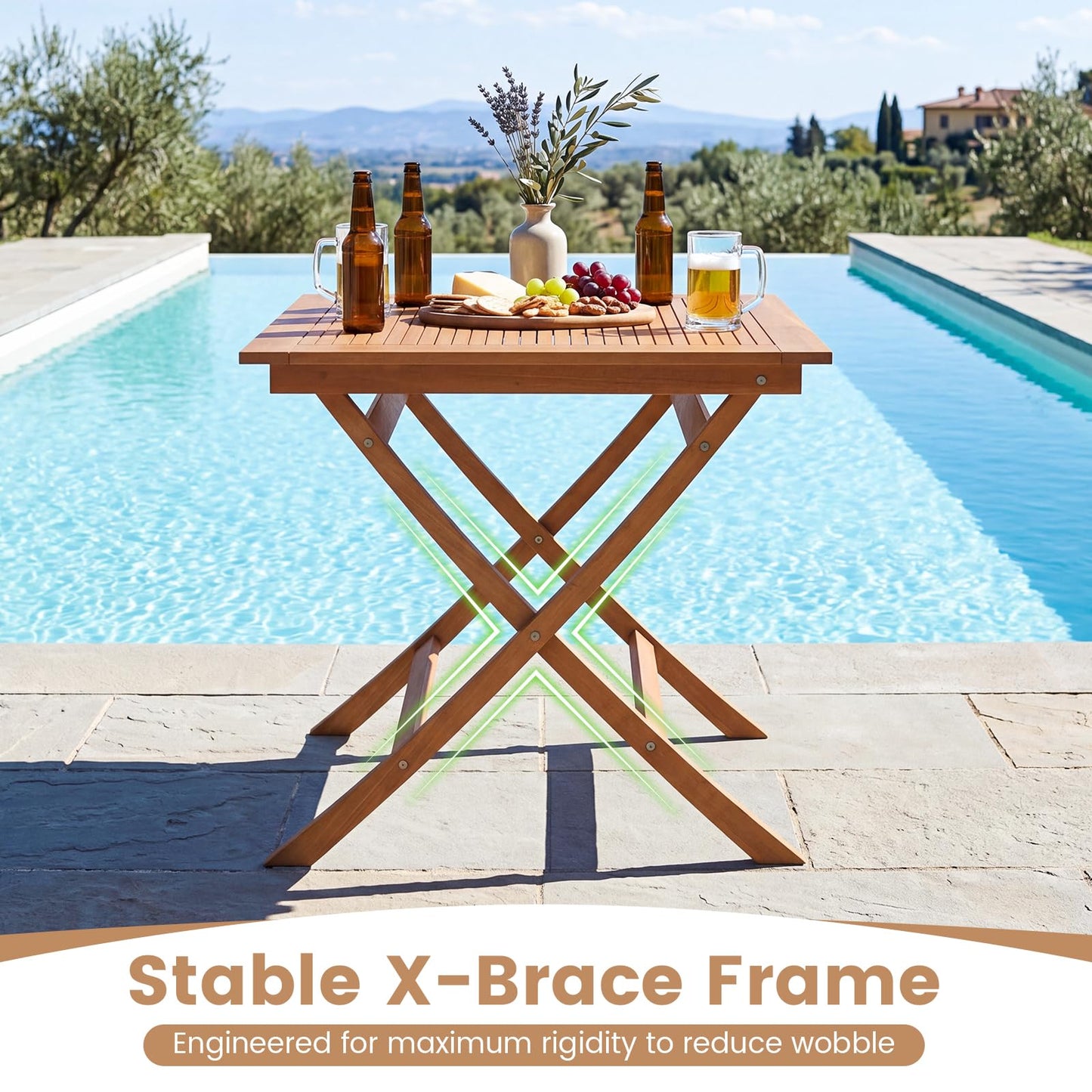 Tangkula 32-Inch Solid Teak Wood Folding Outdoor Table