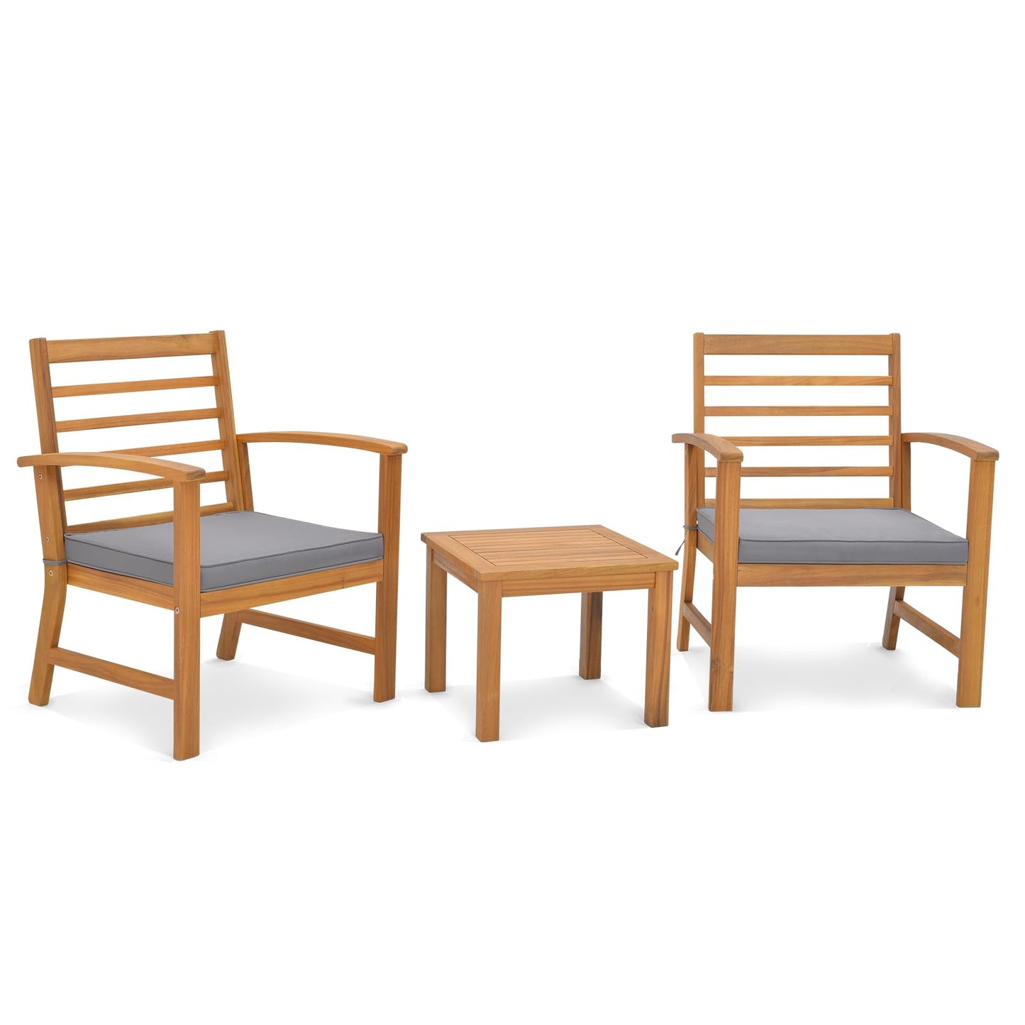 Tangkula 3 Pieces Outdoor Furniture Set, Acacia Wood Conversation Set with Soft Seat Cushions