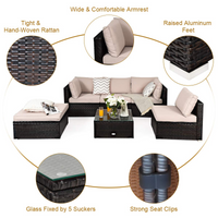 Tangkula 6 Piece Patio Furniture Set,Durable Steel Frame PE Rattan Wicker Sectional Sofa Set
