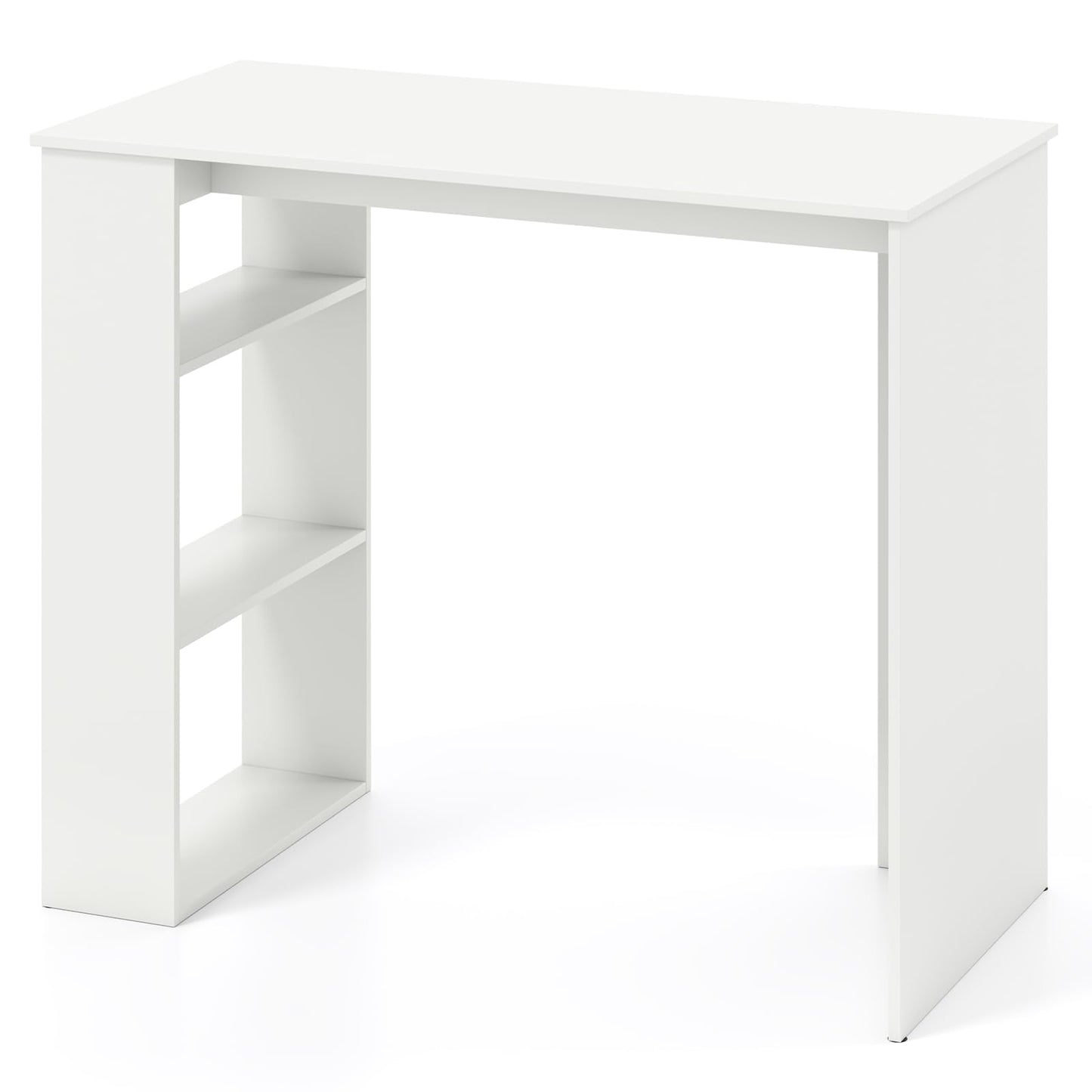 Tangkula Small White Desk with 3-Tier Bookshelf