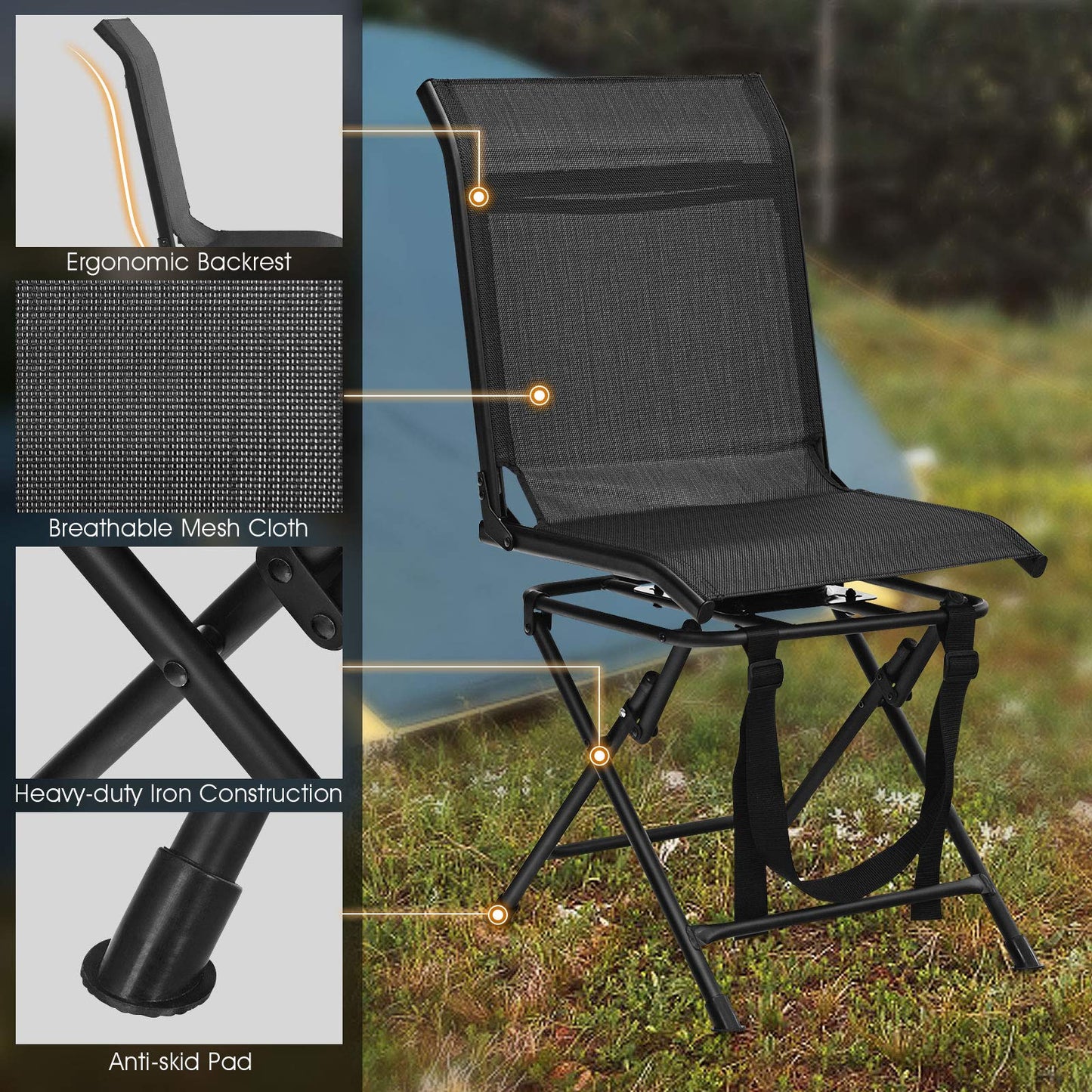 Tangkula 360-degree Swivel Blind Chair, Foldable Free Rotation Hunting Chair, Chair for Camping, Hunting, Fishing
