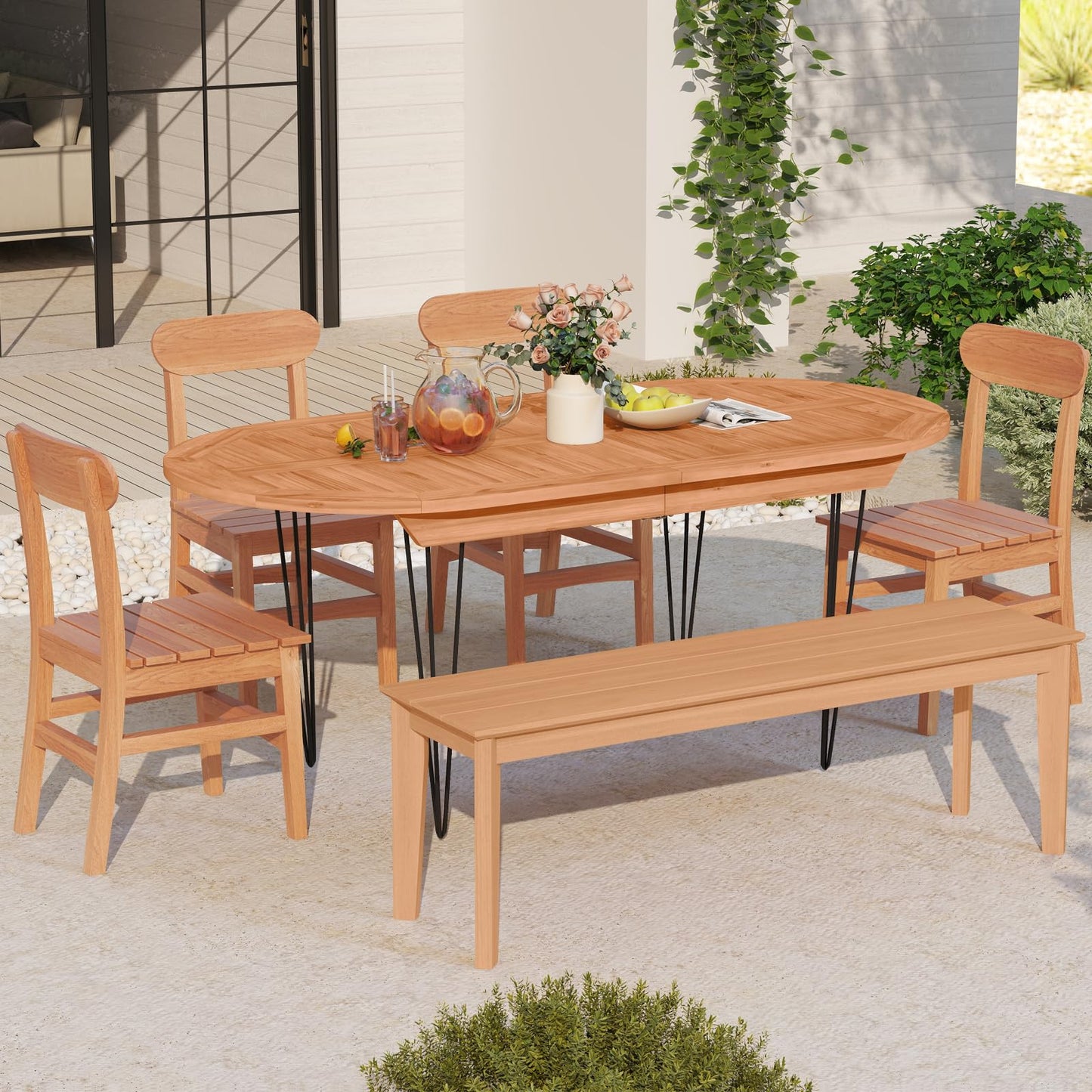 Tangkula Patio Teak Wood Chair Wooden Armless Dining Chair