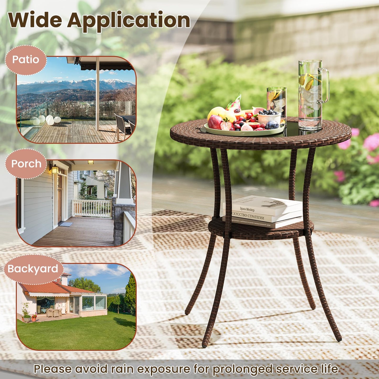 Tangkula 25 inch Patio Wicker Coffee Table