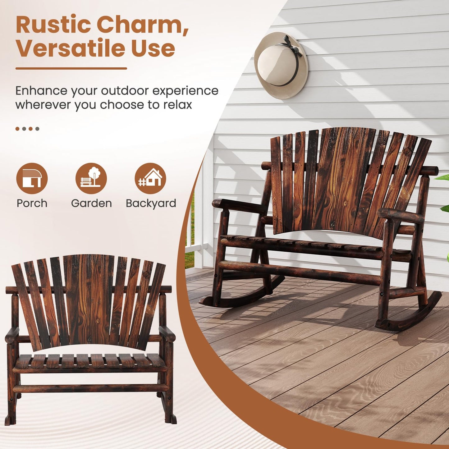 Tangkula 2-Person Wood Outdoor Rocking Chair