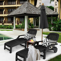 Outdoor Chaise Lounge Chair, 5-Position Adjustable Recliner with Storage Box and Flexible Wheels