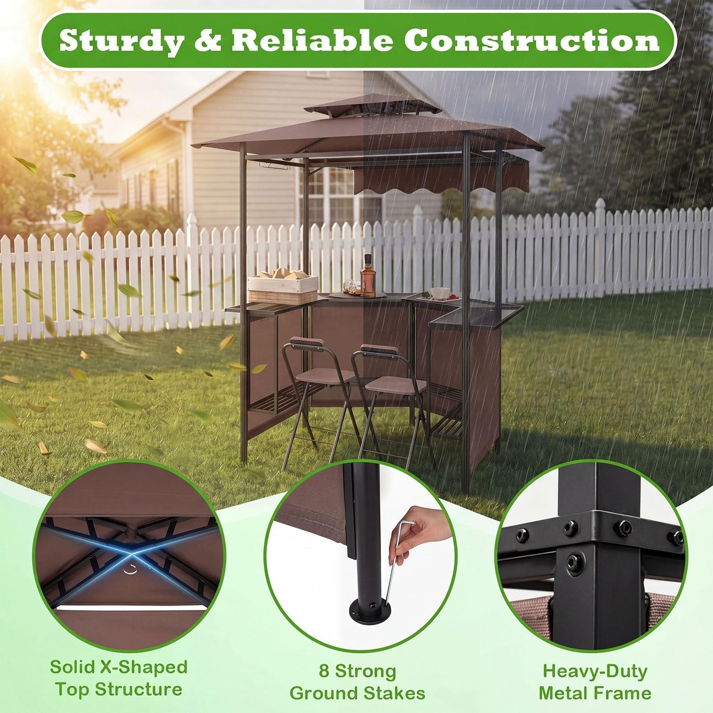 Tangkula 3 Piece Patio Bar Set | Grill Gazebo & 2 Foldable Bar Stools with Awning