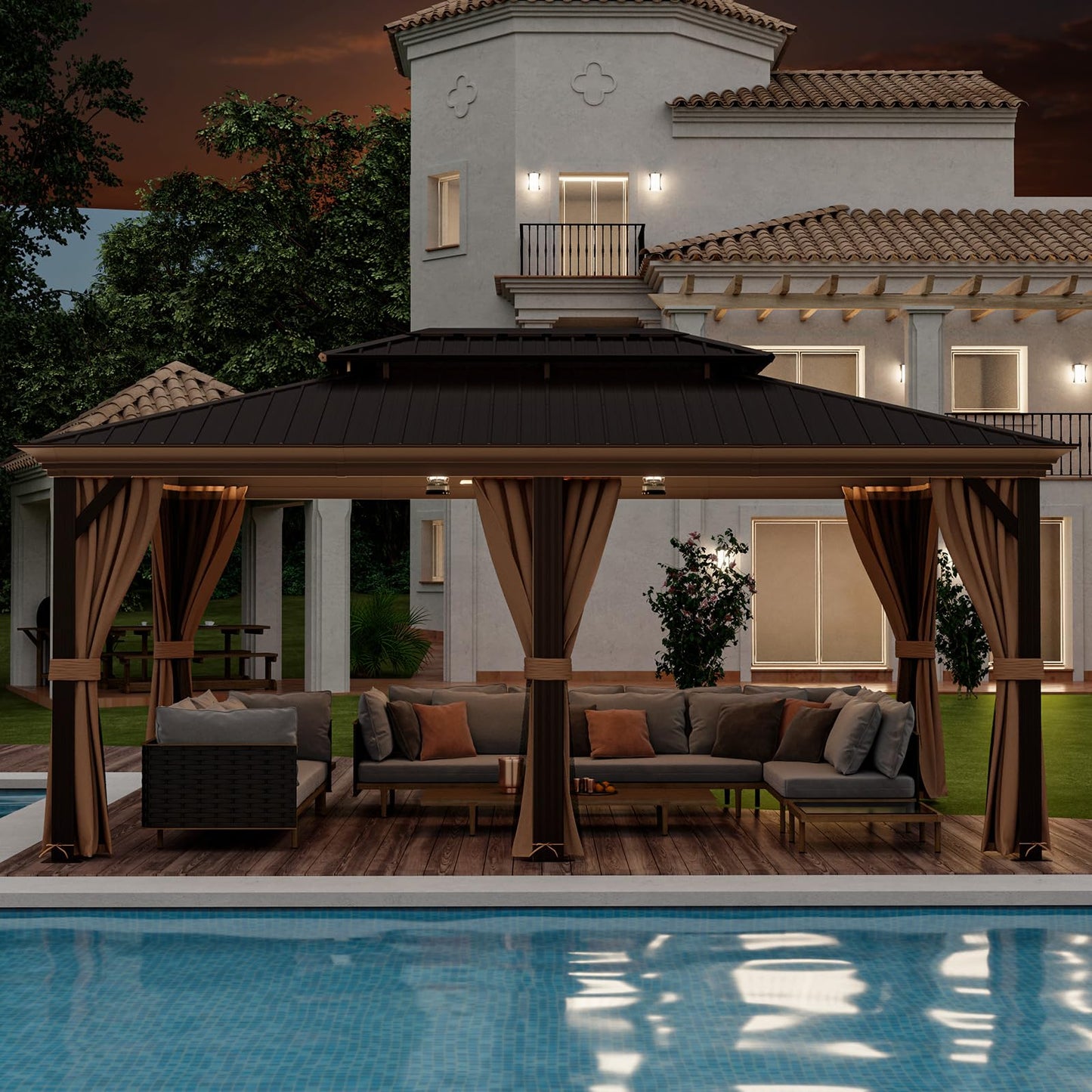 Tangkula 12x20 Ft Hardtop Double-Roof Patio Gazebo