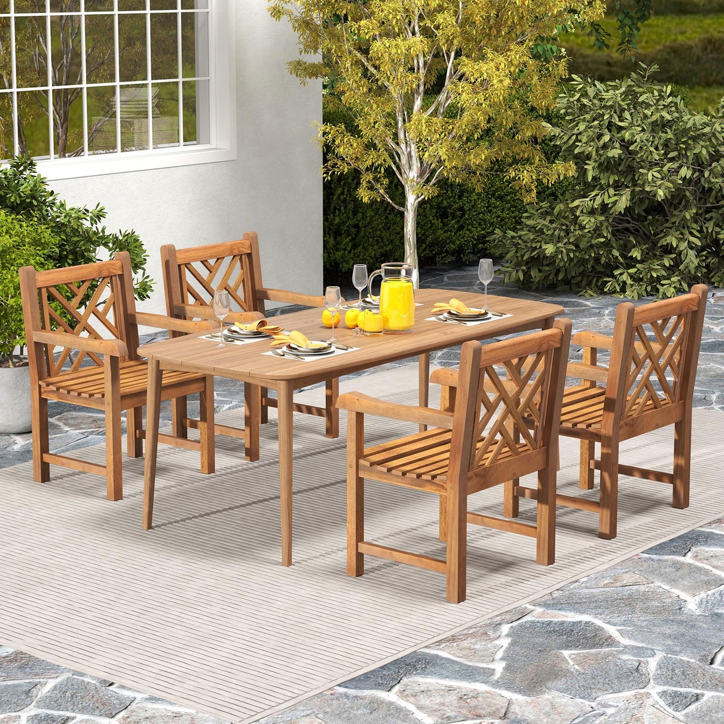 Tangkula Teak Wood Patio Dining Chair