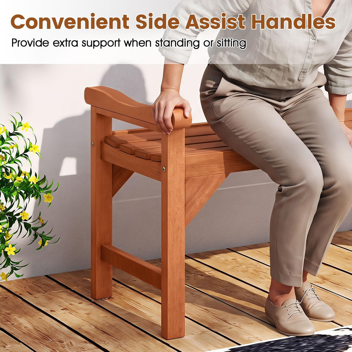 Tangkula Outdoor Backless Wood Bench with Support Handles