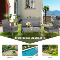 Tangkula Patio 4 Piece Rattan Furniture Set, Patiojoy Outdoor Wicker Conversation Set